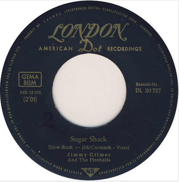 Jimmy Gilmer And The Fireballs : My Heart Is Free / Sugar Shack (7", Single)