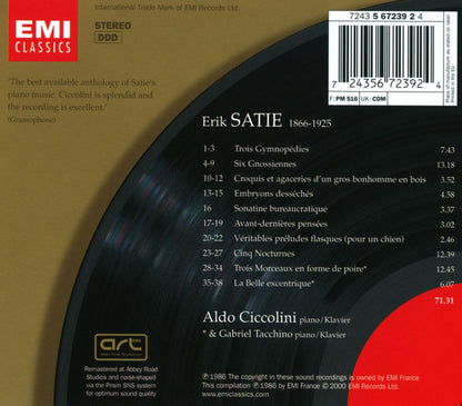 Erik Satie - Aldo Ciccolini, Gabriel Tacchino : Gymnopédies; Gnossiennes; Nocturnes; La Belle Excentrique; Trois Morceaux En Forme de Poire (CD, Comp, RM)