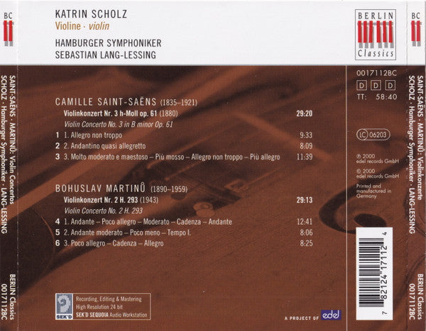 Katrin Scholz, Camille Saint-Saëns, Bohuslav Martinů : Violinkonzerte (CD, Album)