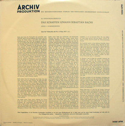 Johann Sebastian Bach - Enrico Mainardi : Suite Für Violoncello Solo Nr. 6 D-dur, BWV 1012 (LP, Mono)