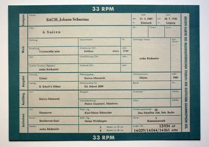 Johann Sebastian Bach - Enrico Mainardi : Suite Für Violoncello Solo Nr. 6 D-dur, BWV 1012 (LP, Mono)