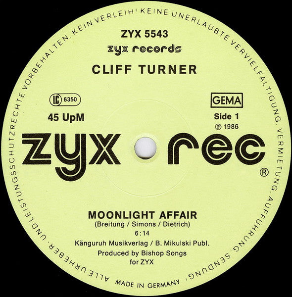 Cliff Turner : Moonlight Affair (12", Maxi)