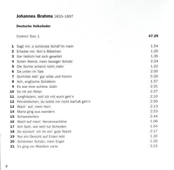 Brahms* - Elisabeth Schwarzkopf, Dietrich Fischer-Dieskau, Gerald Moore : Deutsche Volkslieder (2xCD)