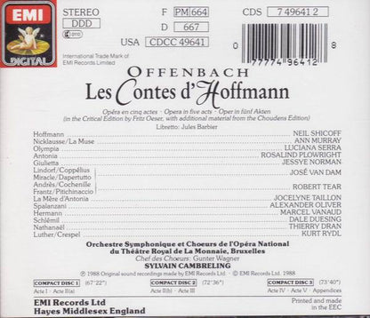 Offenbach* - Shicoff* • Plowright* • Serra* • Van Dam* • Murray* • Tear* • Orchestre Symphonique* Et Choeurs Du Théâtre De La Monnaie, Bruxelles* • Sylvain Cambreling : Les Contes D'Hoffmann (3xCD, Album)