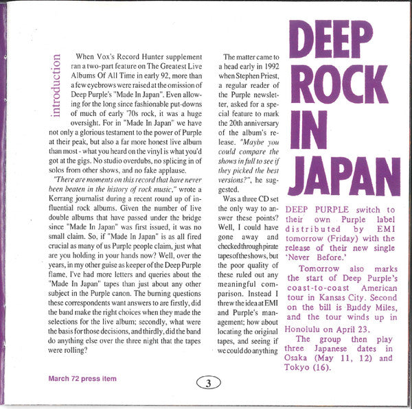 Deep Purple : Live In Japan (3xCD, Album, RE)