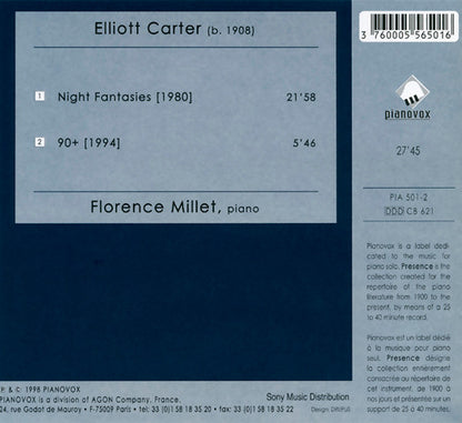 Florence Millet, Elliott Carter : Night Fantasies (CD)