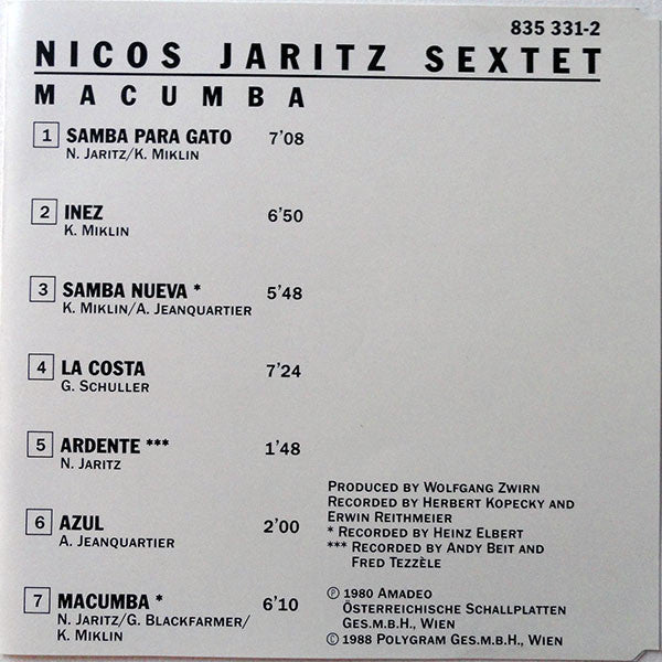 Nicos Jaritz Sextet : Macumba (CD, Album)