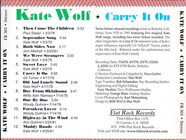 Kate Wolf : Carry It On (CD, Album)