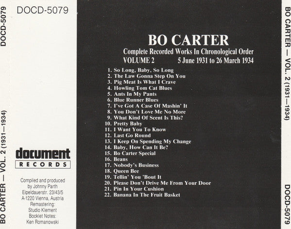 Bo Carter : Complete Recorded Works In Chronological Order Volume 2 (5 June 1931 To 26 March 1934) (CD, Comp)