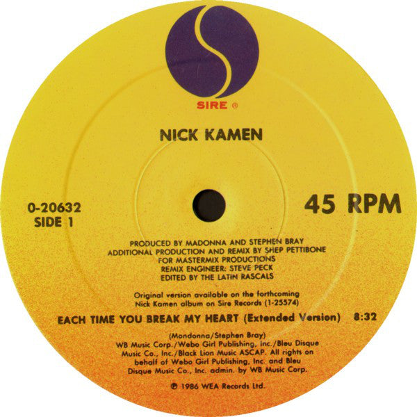 Nick Kamen : Each Time You Break My Heart (12", Maxi)