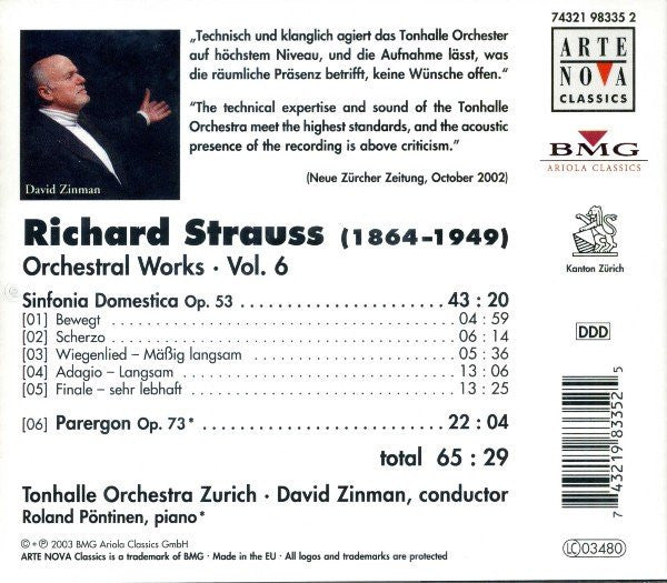 Richard Strauss - Tonhalle-Orchester Zürich, David Zinman : Sinfonia Domestica / Parergon (CD)