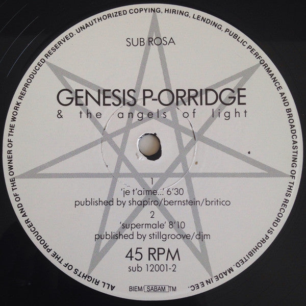 Genesis P-Orridge & The Angels Of Light (2) : Je T'Aime... (12", Ltd, Whi)