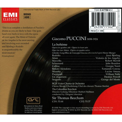 Puccini* - Victoria De Los Angeles • Jussi Björling • Amara* • Merrill* • Reardon* • Tozzi* • RCA Victor Chorus & Orchestra* • Sir Thomas Beecham : La Bohème (2xCD, Album, Mono, RE, RM + Box, Sli)