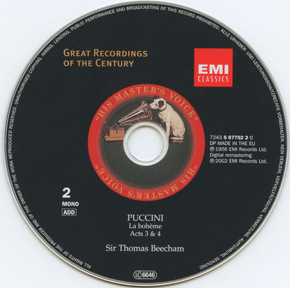 Puccini* - Victoria De Los Angeles • Jussi Björling • Amara* • Merrill* • Reardon* • Tozzi* • RCA Victor Chorus & Orchestra* • Sir Thomas Beecham : La Bohème (2xCD, Album, Mono, RE, RM + Box, Sli)