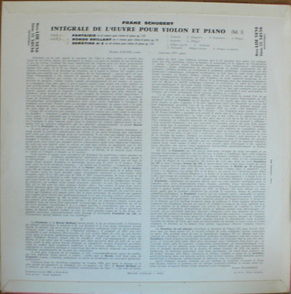 Franz Schubert, Michèle Auclair, Genevieve Joy : Intégrale De L'oeuvre Pour Violon Et Piano (LP)