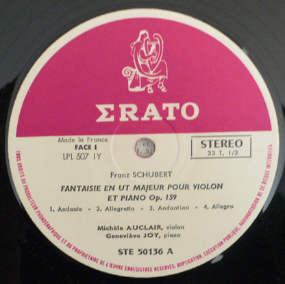 Franz Schubert, Michèle Auclair, Genevieve Joy : Intégrale De L'oeuvre Pour Violon Et Piano (LP)