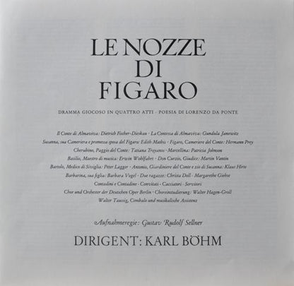 Wolfgang Amadeus Mozart - Hermann Prey, Edith Mathis, Gundula Janowitz, Dietrich Fischer-Dieskau, Tatiana Troyanos, Chor der Deutschen Oper Berlin, Orchester Der Deutschen Oper Berlin, Karl Böhm : Le Nozze Di Figaro (Box + 4xLP, Club)