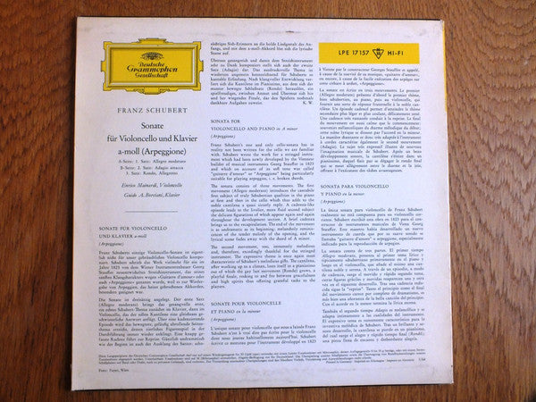 Enrico Mainardi, Guido A. Borciani, Franz Schubert : Suite Fur Violoncello Und Klavier A-moll (Arpeggione) (10", Mono)