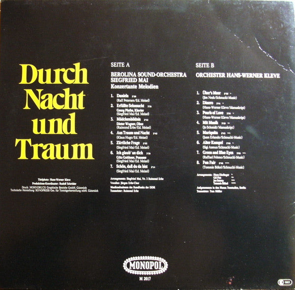 Berolina Sound Orchestra Siegfried Mai / Orchester Hans Werner Kleve : Durch Nacht Und Traum (LP)