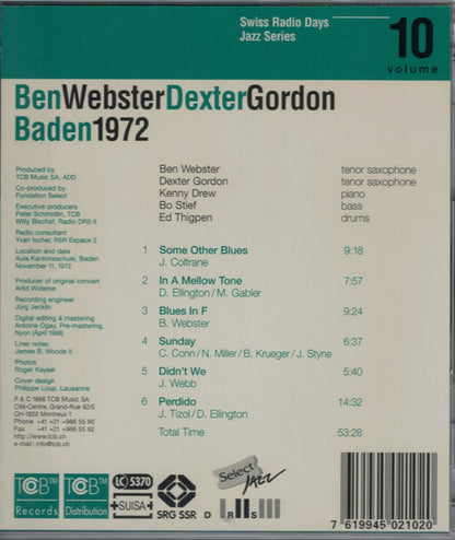 Ben Webster - Dexter Gordon : Baden 1972 (CD, Album)