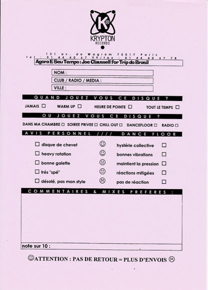 Joe Claussell : Agora E Seu Tempo (Alternate Demo Takes) (12", Promo)