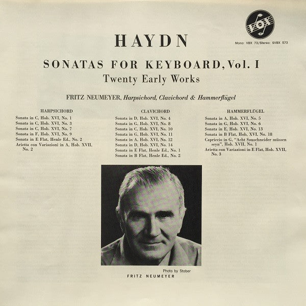 Joseph Haydn, Fritz Neumeyer : Sonatas For Keyboard, Volume 1 (3xLP, Mono + Box)