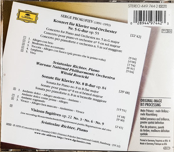 Prokofiev*, Sviatoslav Richter : Klavierkonzert = Piano Concerto No. 5 · Klaviersonate = Piano Concerto No. 8 (CD, Comp, RM, PMD)