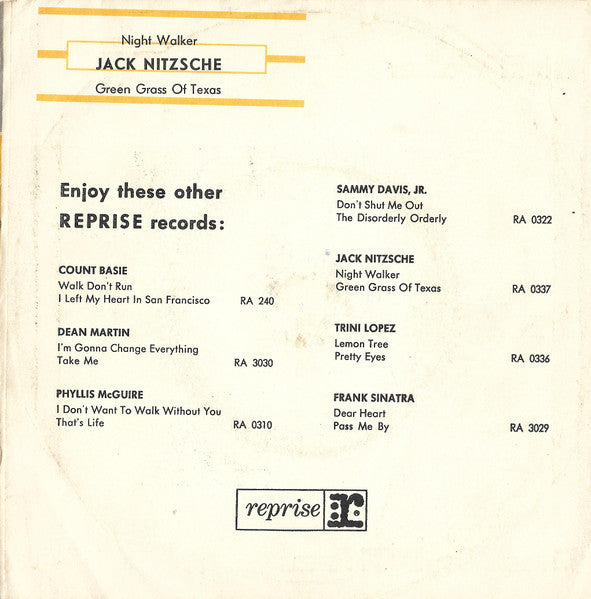 Jack Nitzsche : Night Walker / Green Grass Of Texas (7", Single)