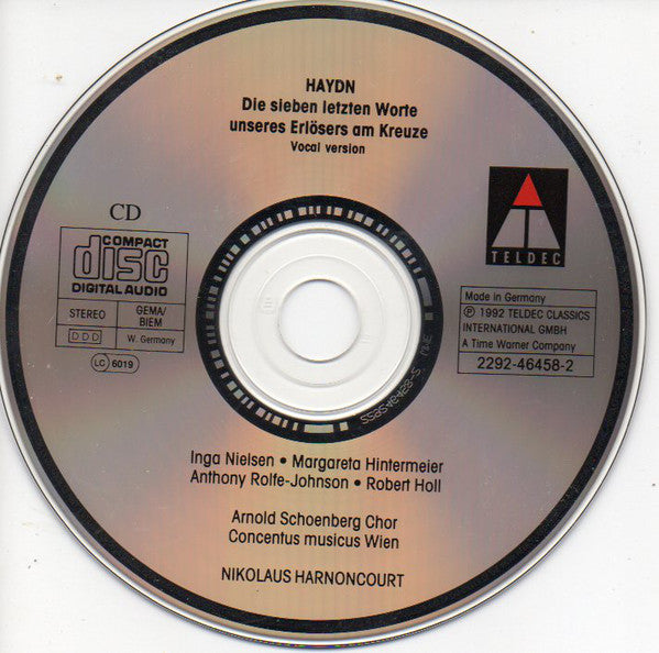 Joseph Haydn - Inga Nielsen •  Margareta Hintermeier •  Robert Holl •  Anthony Rolfe Johnson •  Arnold Schoenberg Chor •  Concentus Musicus Wien •  Nikolaus Harnoncourt : Die Sieben Letzten Worte Unseres Erlösers Am Kreuze (CD, Album)
