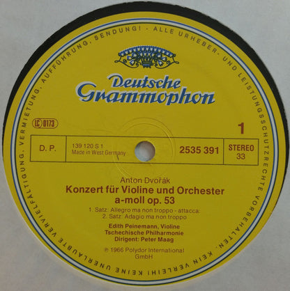 Antonín Dvořák / Maurice Ravel - Edith Peinemann, Peter Maag, The Czech Philharmonic Orchestra : Violinkonzert A-moll Op, 53 /Tzigane: Konzert-Rhapsodie Für Violine Und Orchester (LP, RE)