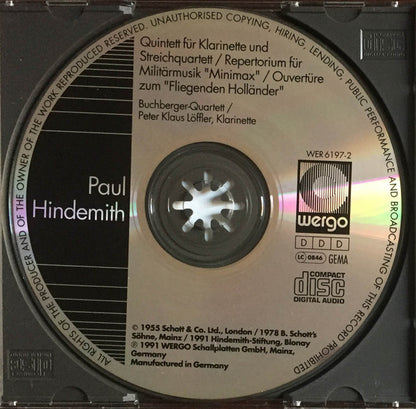 Paul Hindemith, Buchberger Quartett, Peter Klaus Löffler : Quintett Für Klarinette Und Streichquartett / Repertorium Für Militärmusik "Minimax" / Overtüre Zum "Fliegenden Holländer" (CD)