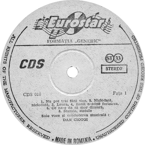 Dan Ciotoi și Formația Generic : Dan Ciotoi Și Formația Generic (LP, Album)
