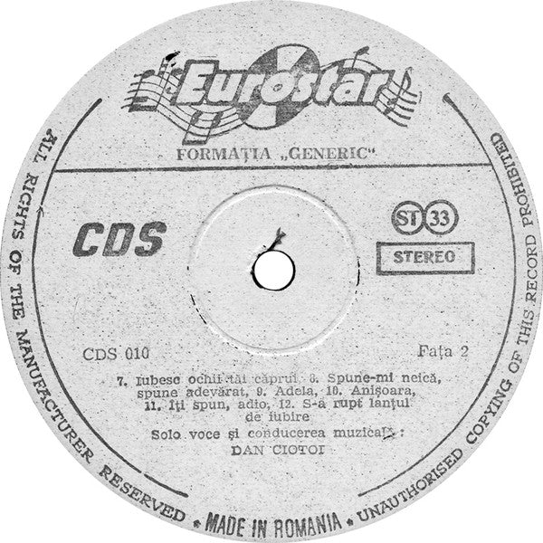 Dan Ciotoi și Formația Generic : Dan Ciotoi Și Formația Generic (LP, Album)