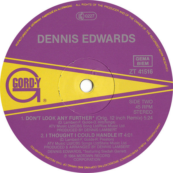 Dennis Edwards Featuring Siedah Garrett : Don't Look Any Further (Extended Versions) (12", Maxi)