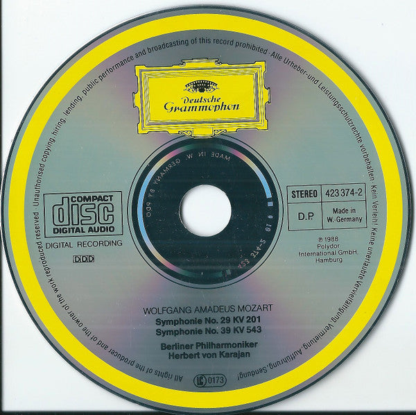 Wolfgang Amadeus Mozart, Berliner Philharmoniker, Herbert von Karajan : Symphonien Nos. 29 & 39 (CD)