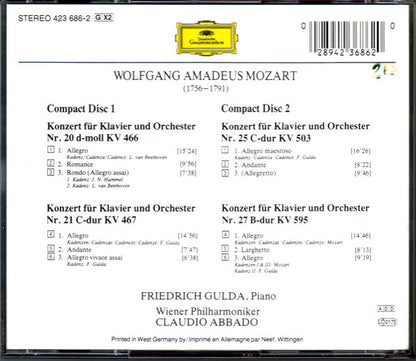 Wolfgang Amadeus Mozart, Friedrich Gulda, Wiener Philharmoniker, Claudio Abbado : Vier Berühmte Klavierkonzerte (2xCD, Comp)