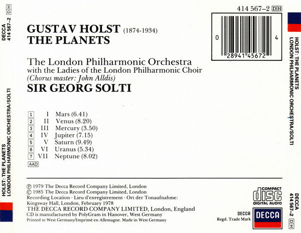 Gustav Holst, London Philharmonic Orchestra, Georg Solti : The Planets (CD, RM)