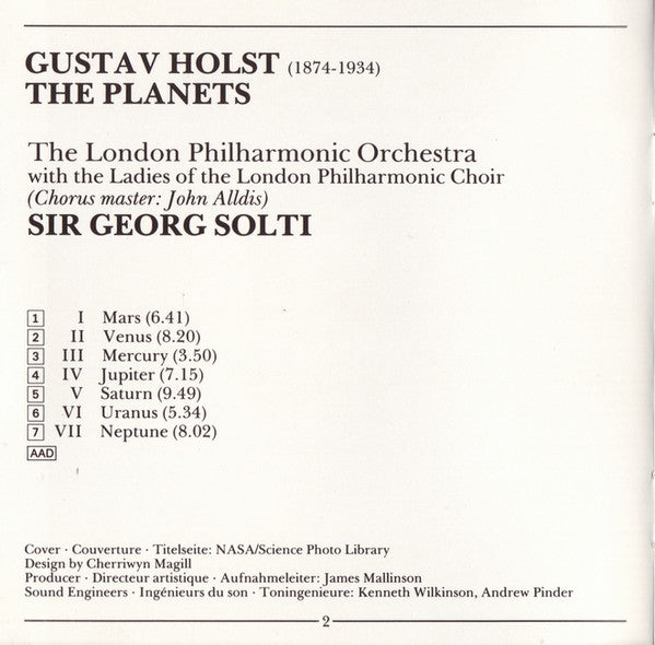 Gustav Holst, London Philharmonic Orchestra, Georg Solti : The Planets (CD, RM)