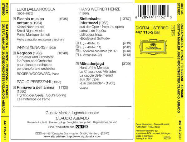 Dallapiccola* • Henze* • Perezzani* • Xenakis*, Gustav Mahler Jugendorchester / Claudio Abbado : Wien Modern III (CD, Album)
