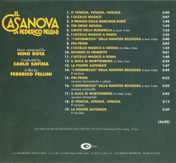 Nino Rota : Il Casanova Di Federico Fellini (CD, Album, RE, RM, Dol)