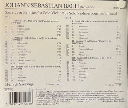 Johann Sebastian Bach - Henryk Szeryng : Sonatas & Partitas For Solo Violin (Complete Edition) (2xCD, Album, RE, RM + Box)