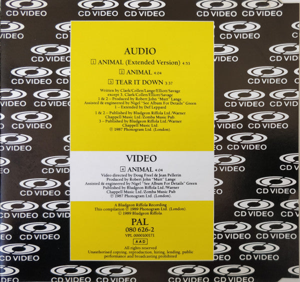 Def Leppard : Animal (CDV, 5", Single, PAL)
