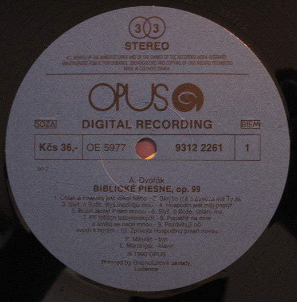 Antonín Dvořák / Pyotr Ilyich Tchaikovsky - Peter Mikuláš, Ľudovít Marcinger : Biblical Songs, Op. 99 / Songs (LP)