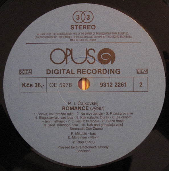 Antonín Dvořák / Pyotr Ilyich Tchaikovsky - Peter Mikuláš, Ľudovít Marcinger : Biblical Songs, Op. 99 / Songs (LP)