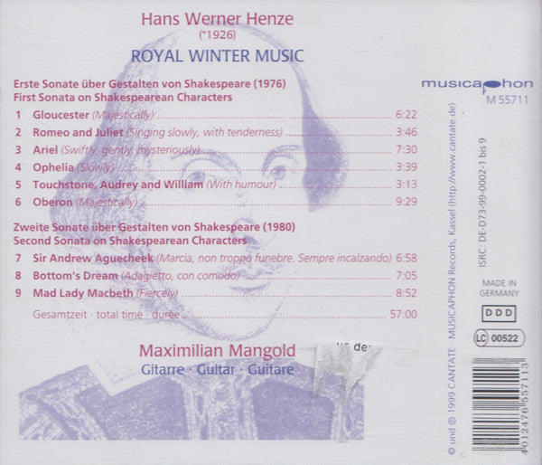 Hans Werner Henze / Maximilian Mangold : Royal Winter Music (CD, Album)