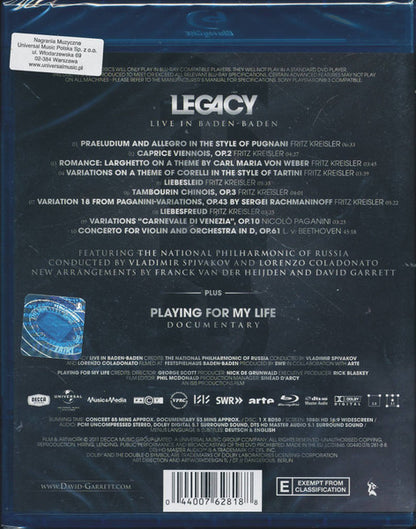 David Garrett (4) : Legacy. Live In Baden Baden  (Blu-ray, Album)