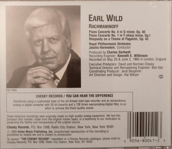 Rachmaninoff*, Earl Wild, Royal Philharmonic Orchestra, Jascha Horenstein : Piano Concerto No. 4 In G Minor, Op. 40 / Piano Concerto No. 1 In F-Sharp Minor, Op. 1 / Rhapsody On A Theme Of Paganini, Op. 43 (CD, Comp)