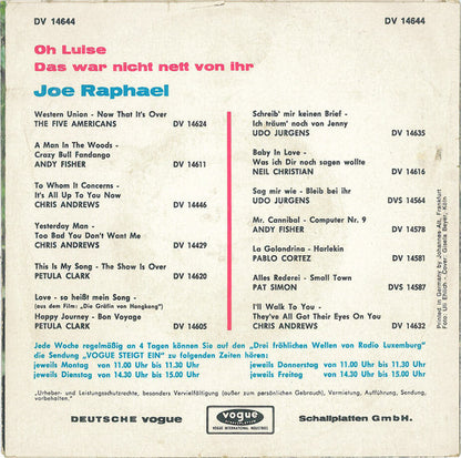 Joe Raphael : Oh Luise (7", Single)