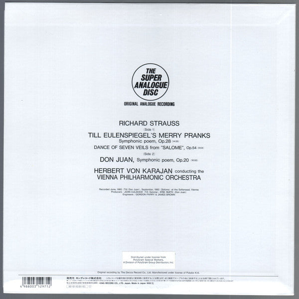 Richard Strauss – Herbert von Karajan, Wiener Philharmoniker : Till Eulenspiegel’s Merry Pranks / Dance Of Seven Veils From “Salome” / Don Juan (LP, Album, RE, RM, S/Edition, OBI)