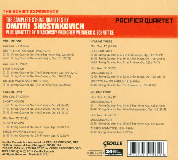 Pacifica Quartet - Dmitri Shostakovich, Miaskovsky*, Prokofiev*, Weinberg*, Schnittke* : The Soviet Experience: The Complete String Quartets Of Dmitri Shostakovich Plus Quartets by Miaskovsky Prokofiev Weinberg & Schnittke (8xCD + Box)